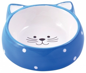 Миска керамическая Мордочка кошки голубая